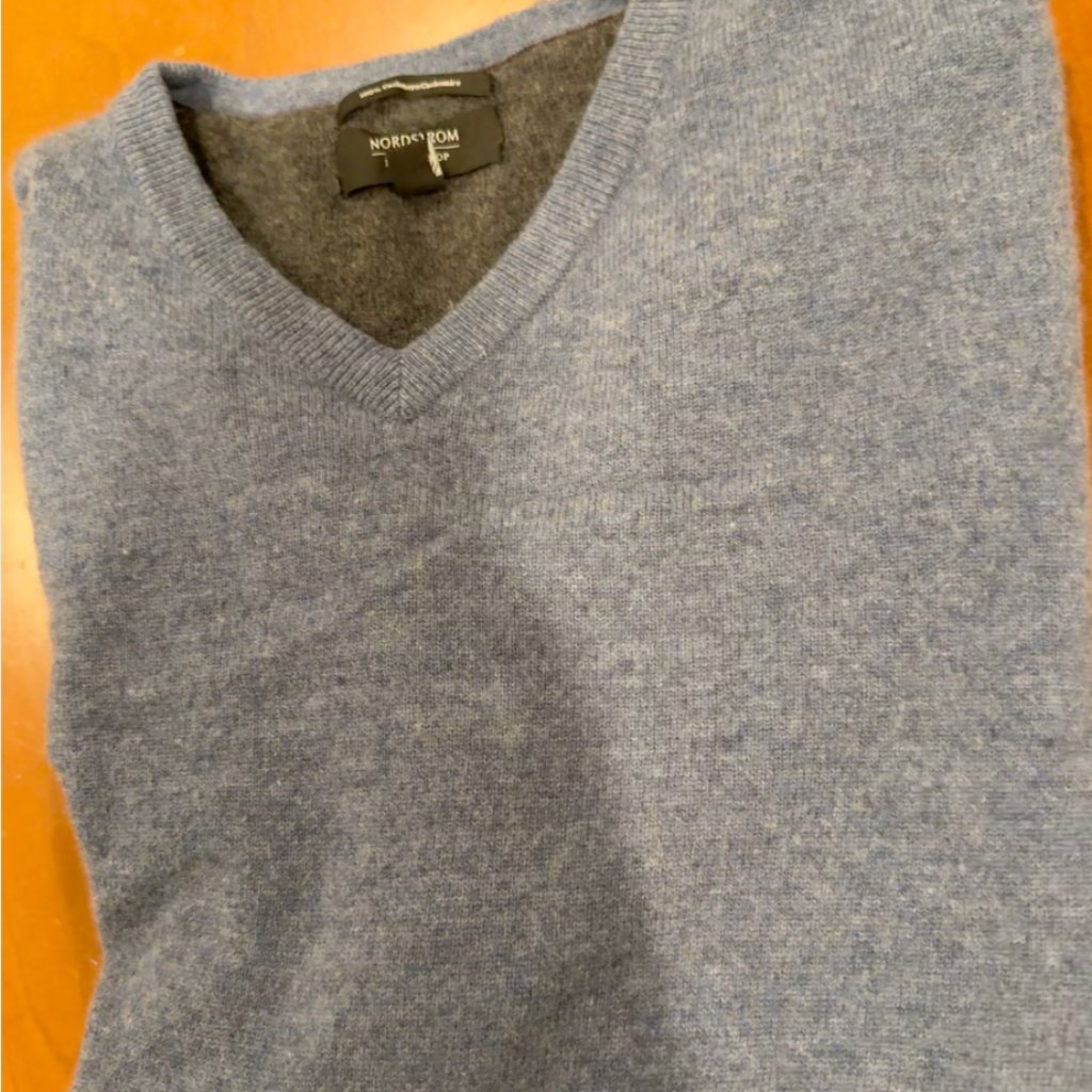 Nordstrom Men's Shop Cashmere V-Neck Long Sleeve Sweater Sky/Slate Blue Large